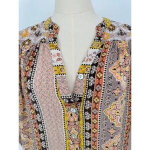 Fig and Flower Womens Boho Paisley Print Tunic Blouse Size L